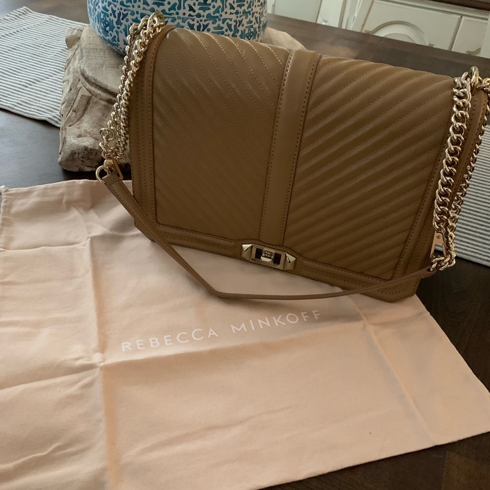 Rebecca Minkoff Chevron Quilted Jumbo Love crossbody. Measures 12 x 8 x 3.